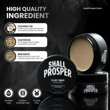 Shall Prosper Hair Clay Wax – Strong Hold & Low Shine (80g / 2.8oz)